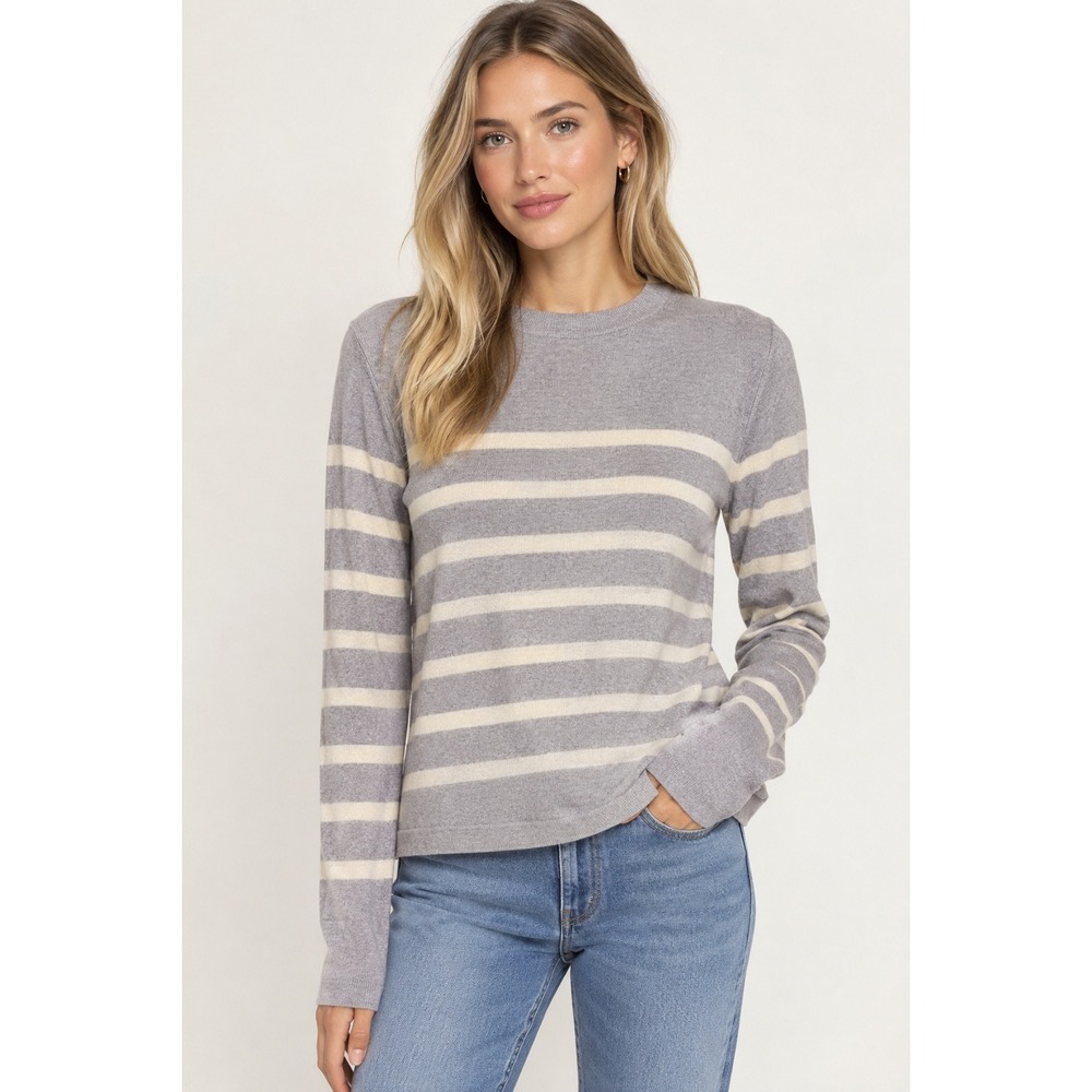 Vero Moda Saba Plain O-Neck NWT Gray & White Stripe Long Sleeve Pullover XS